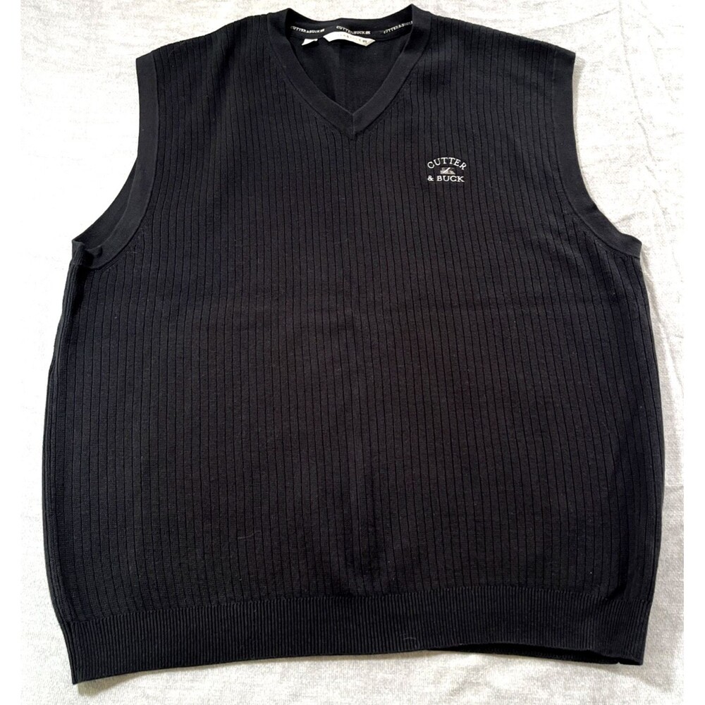 Cutter & Buck Milano Sweater Golf Vest Mens XXXL Black Ribbed Cotton V-Neck